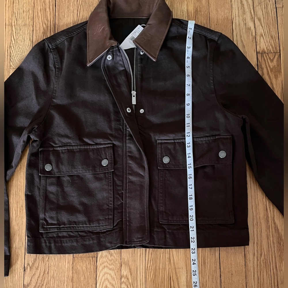 Mango Denim Parka with Faux-Leather Collar in Chocolate | Size M | NWT - Picture 2 of 8
